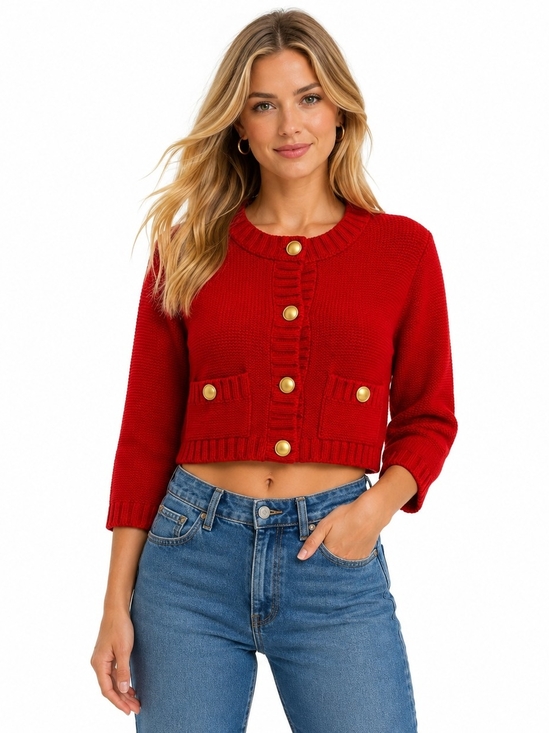 Zara Sweaters - Zara Red Cropped Cardigan with Gold Buttons Preppy Classic